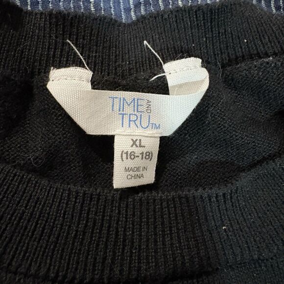 Time & True Womens XL Sweater Black Leopard Heart Graphic Knit Boho Casual Chic - Picture 3 of 7